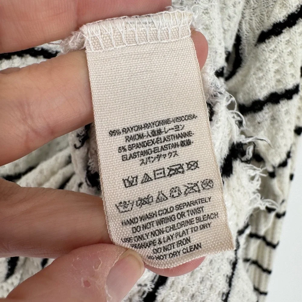 Free People Sunset Park Oversized Thermal‎ Tunic Black/White Striped Size L Boho